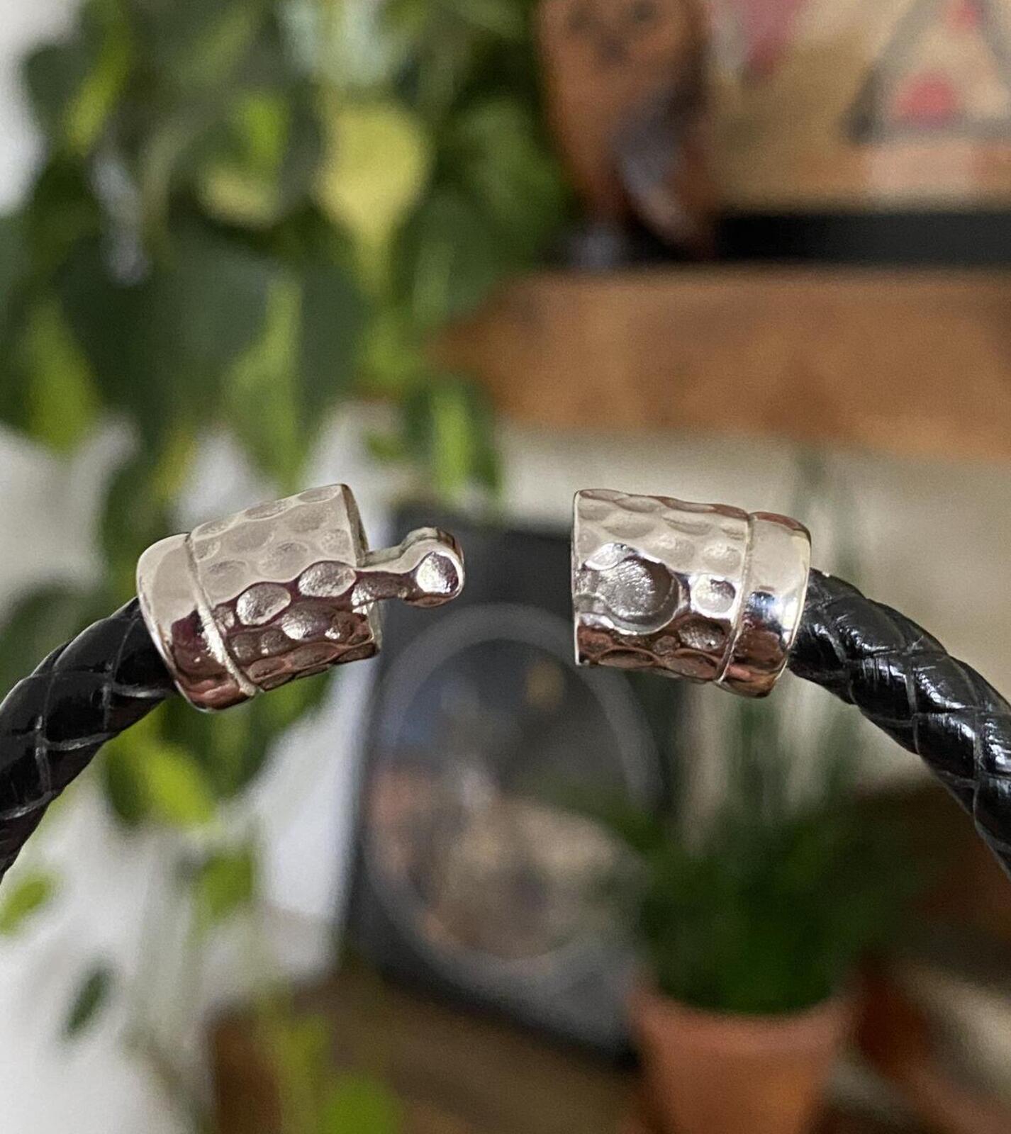 Vintage Sterling Silver & Leather Bracelet