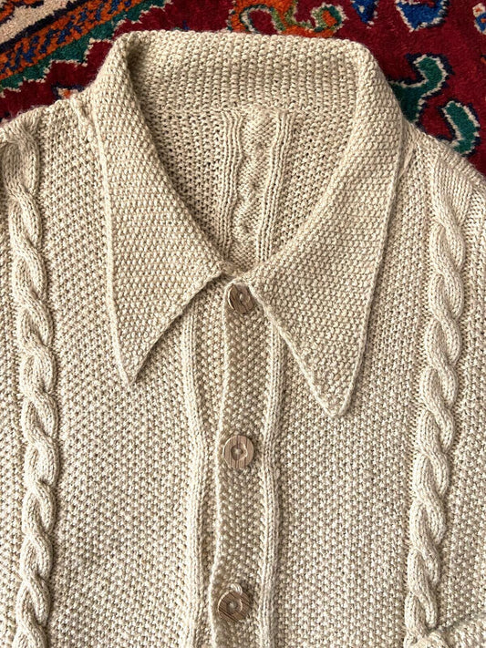 Vintage 1970s Dagger Collar Cable Knit Cardigan