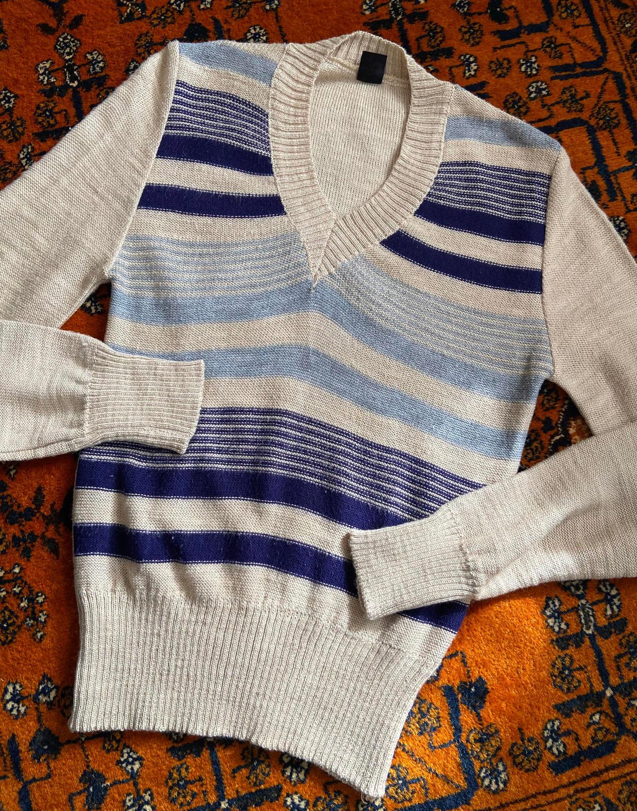 Vintage 1980s Beige Navy Striped Jumper
