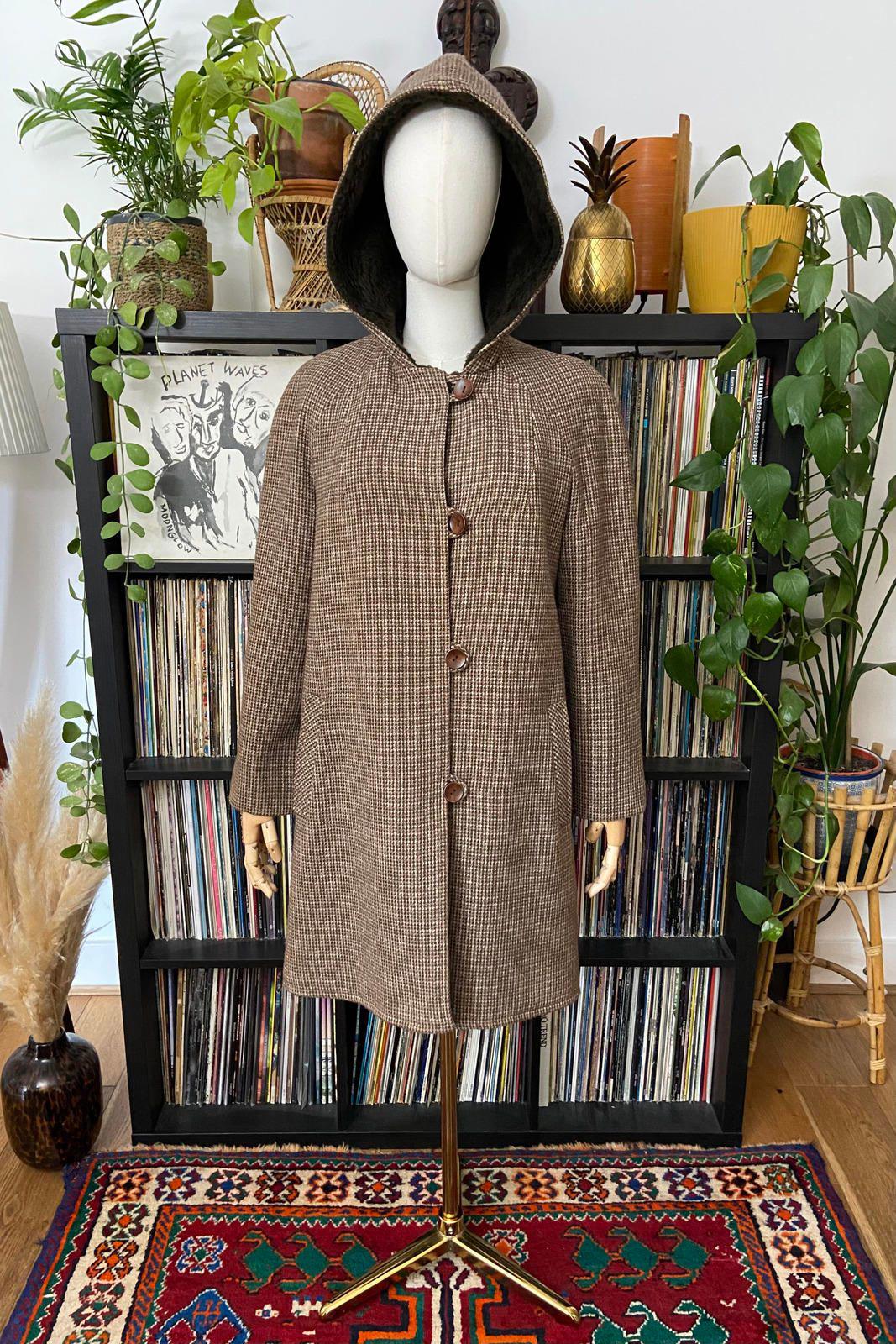 Vintage 1970s Brown Hooded Coat