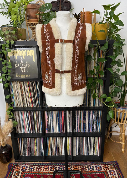Vintage Brown Embroidered Afghan Waistcoat