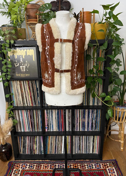 Vintage Brown Embroidered Afghan Waistcoat