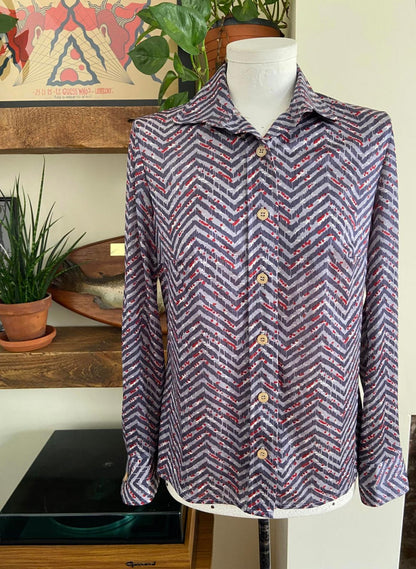 Vintage 1970s Grey Zig Zag Jersey Shirt
