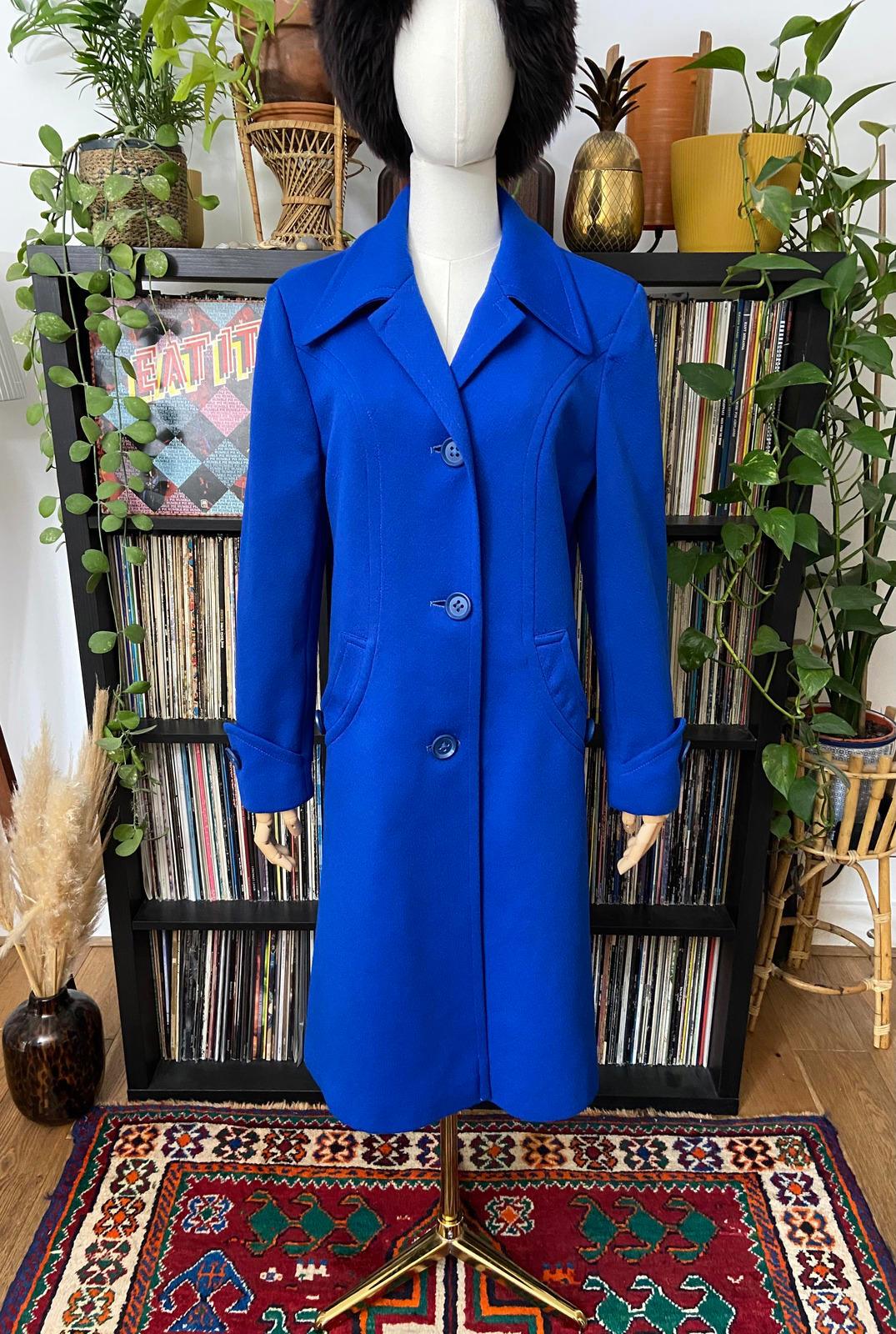 Vintage 1970s Royal Blue Dagger Collar Coat