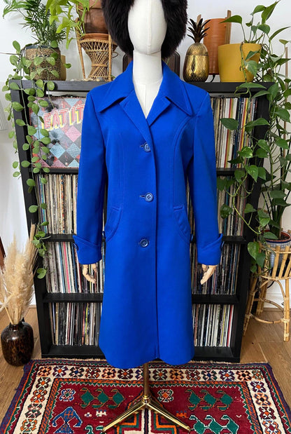 Vintage 1970s Royal Blue Dagger Collar Coat