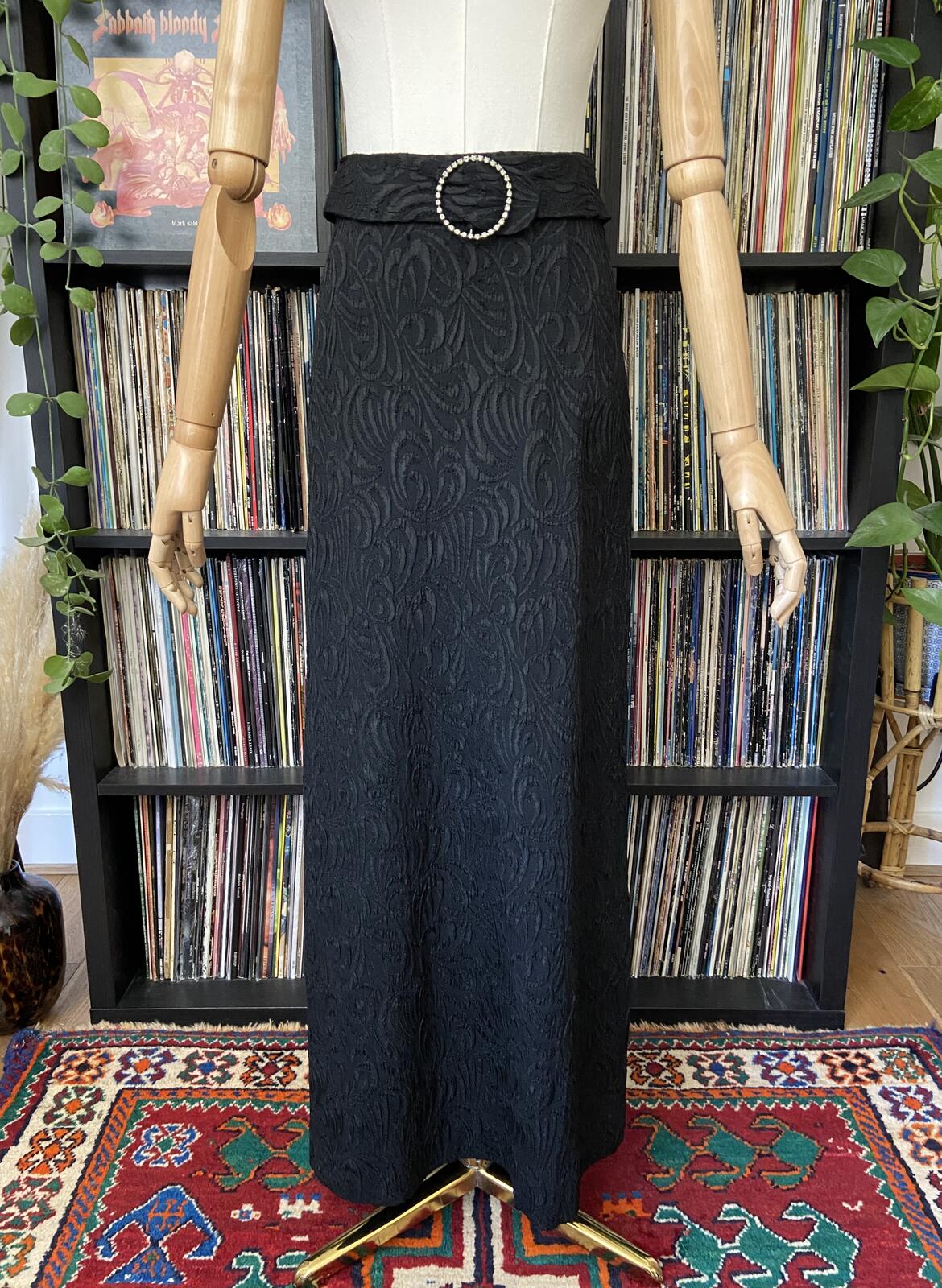 Vintage 1970s Black Jacquard Maxi Skirt