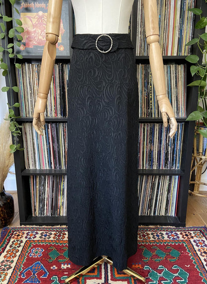 Vintage 1970s Black Jacquard Maxi Skirt
