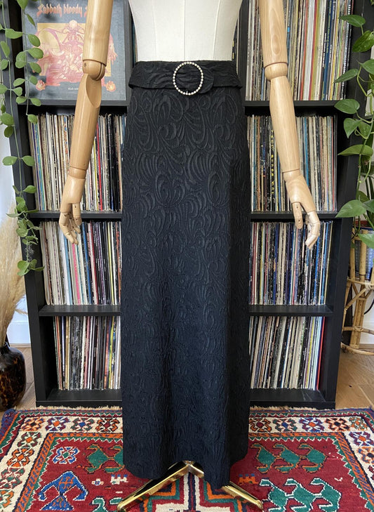 Vintage 1970s Black Jacquard Maxi Skirt