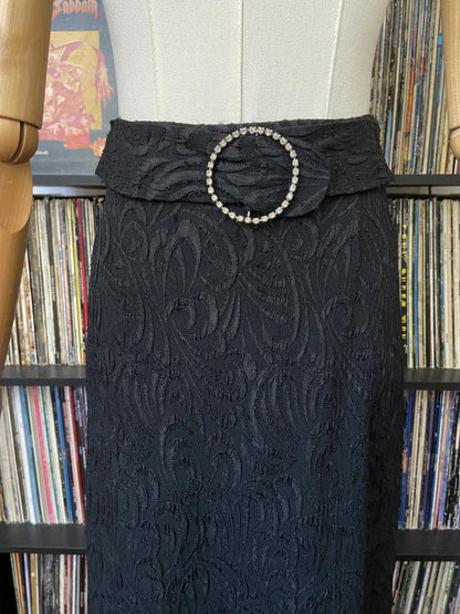 Vintage 1970s Black Jacquard Maxi Skirt