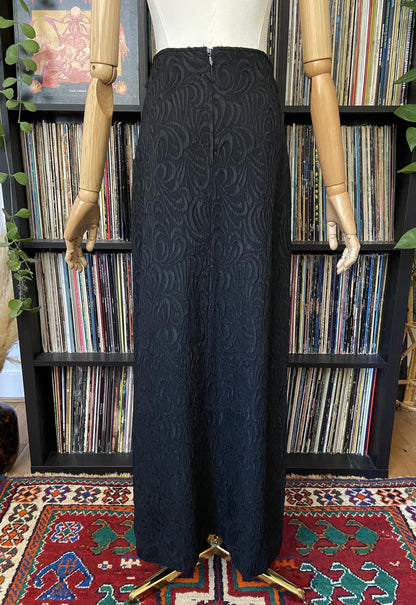 Vintage 1970s Black Jacquard Maxi Skirt