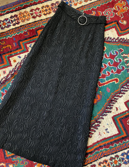 Vintage 1970s Black Jacquard Maxi Skirt