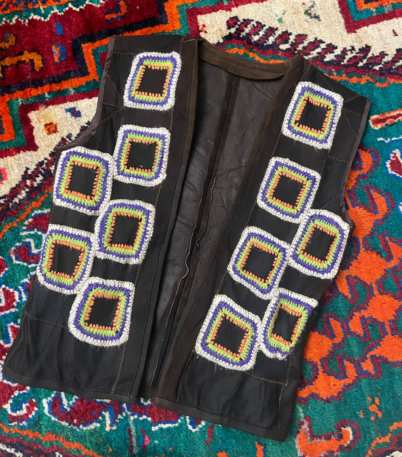 Vintage 1970s Brown Granny Square Waistcoat