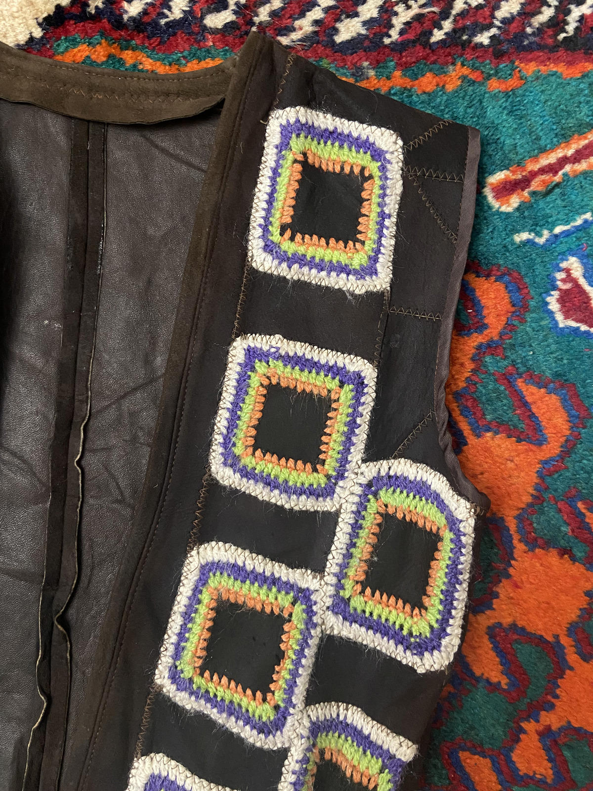 Vintage 1970s Brown Granny Square Waistcoat