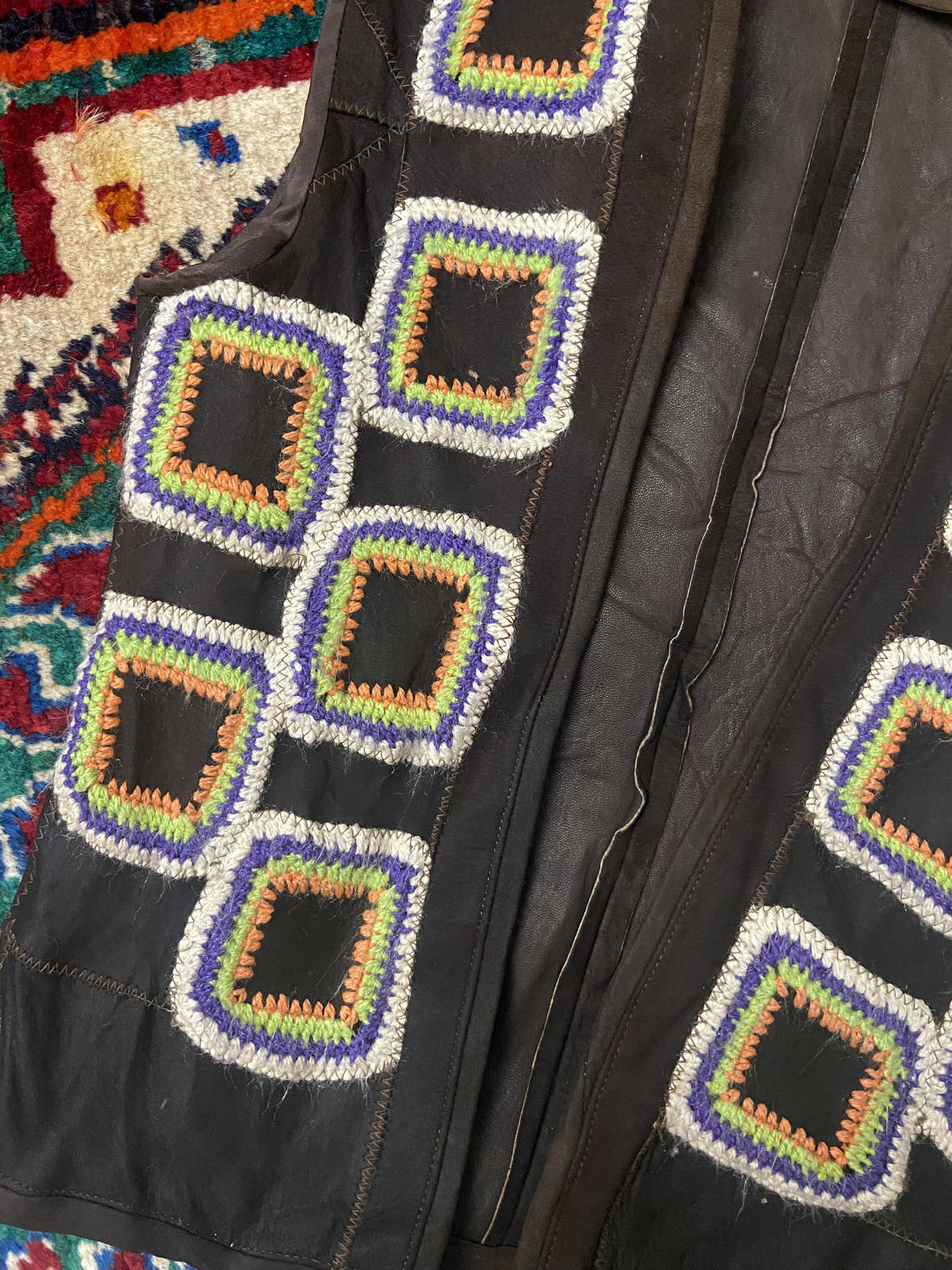 Vintage 1970s Brown Granny Square Waistcoat