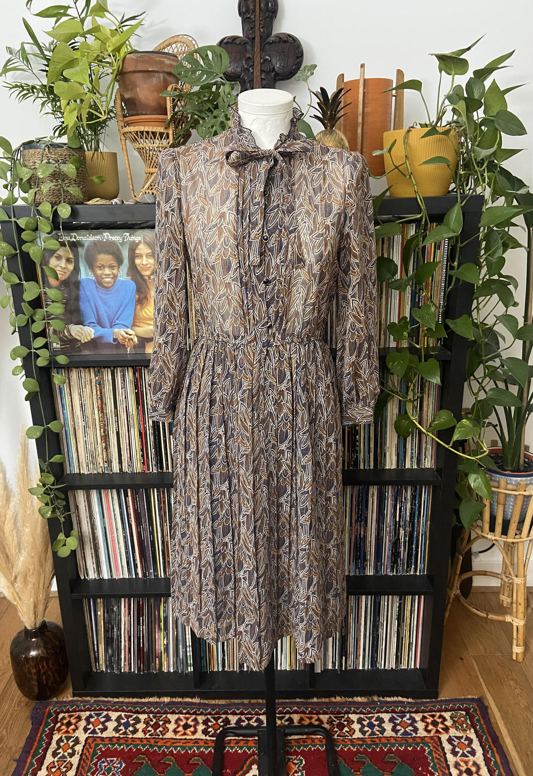 Vintage 1980s Brown Japanese Pussybow Dress