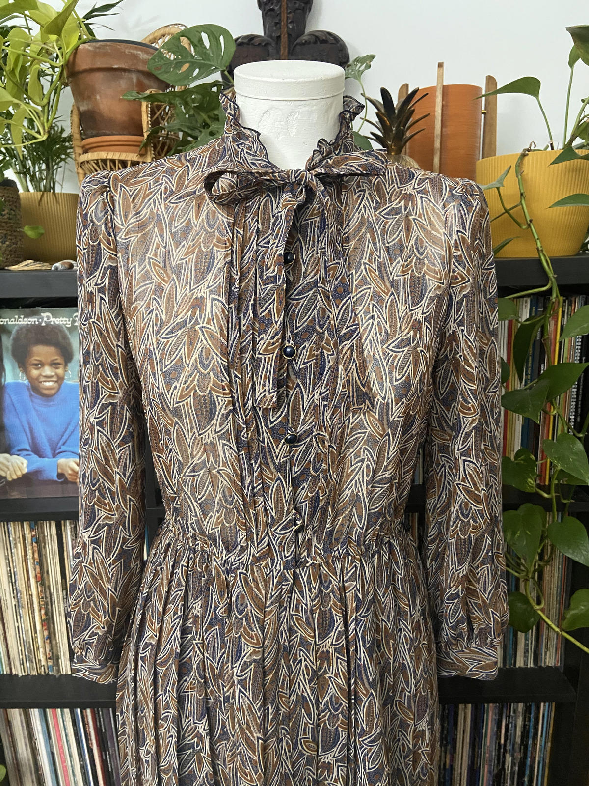 Vintage 1980s Brown Japanese Pussybow Dress