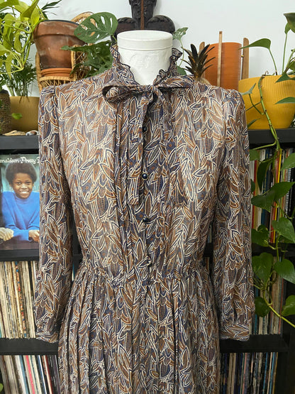 Vintage 1980s Brown Japanese Pussybow Dress