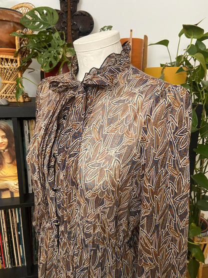 Vintage 1980s Brown Japanese Pussybow Dress