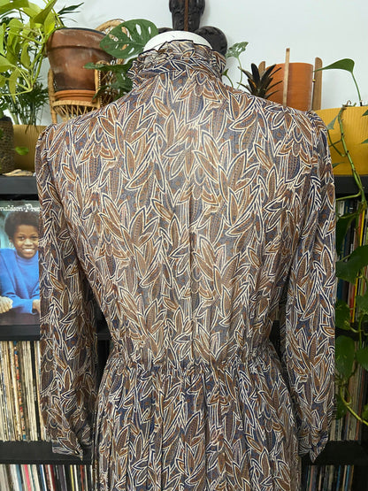 Vintage 1980s Brown Japanese Pussybow Dress