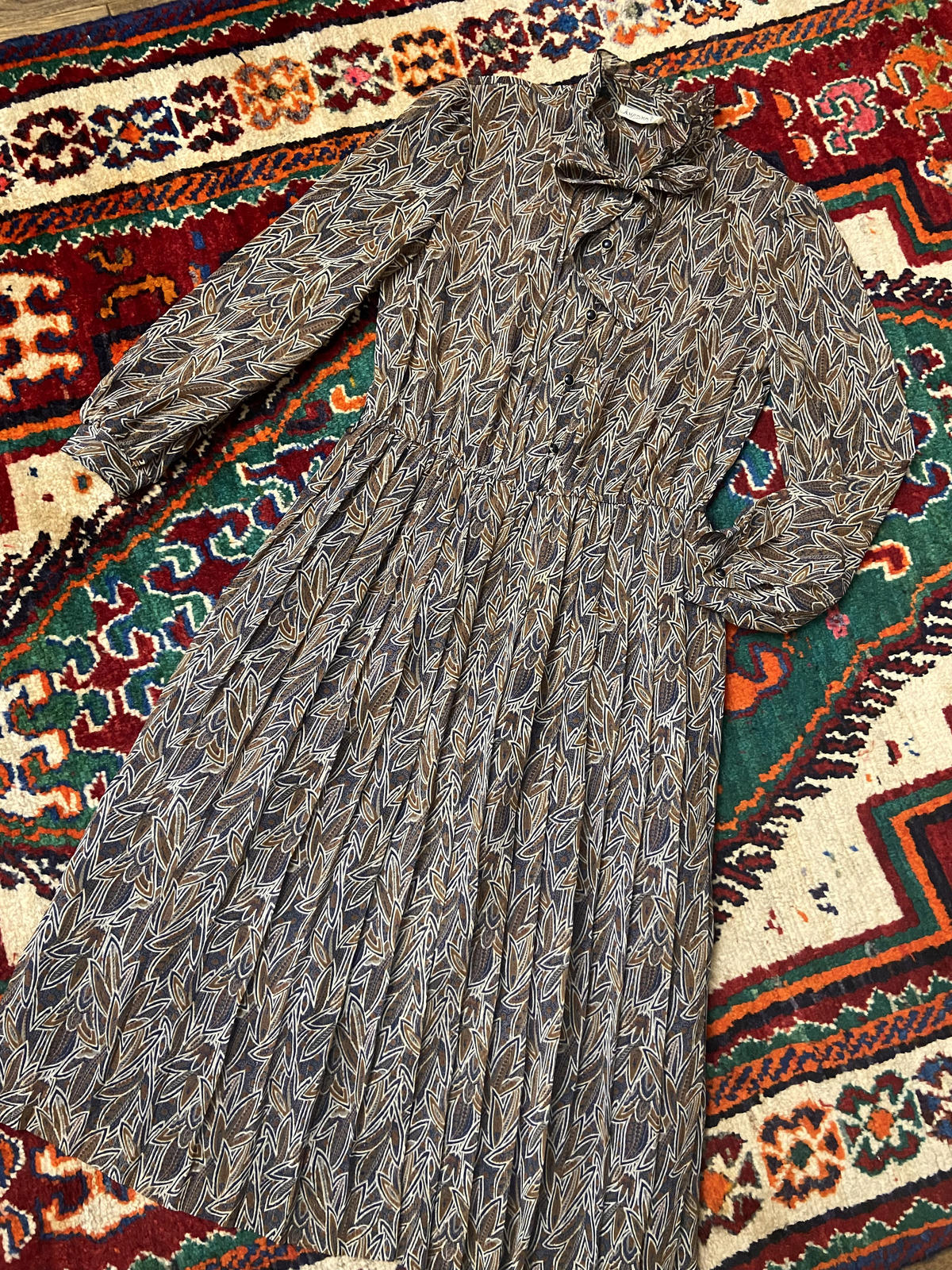 Vintage 1980s Brown Japanese Pussybow Dress