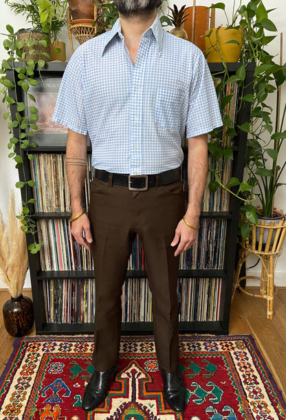 Vintage 1970s JCPenney Blue Gingham Dagger Collar Shirt
