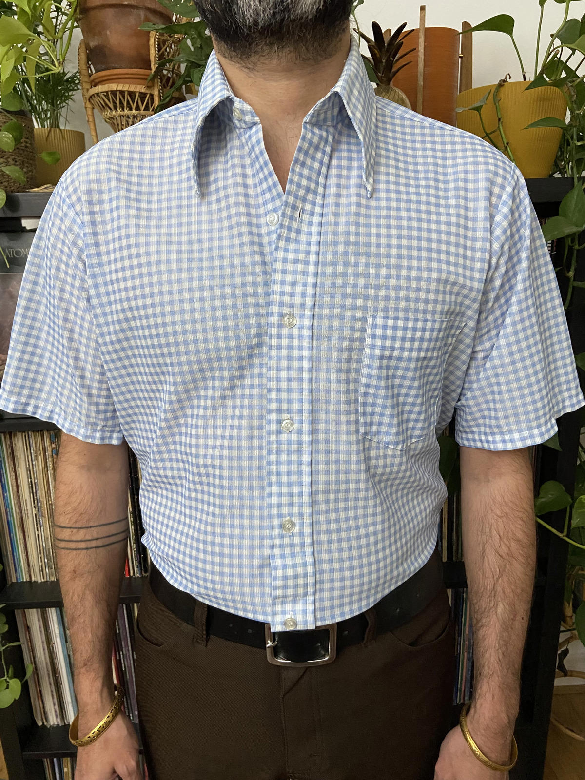 Vintage 1970s JCPenney Blue Gingham Dagger Collar Shirt