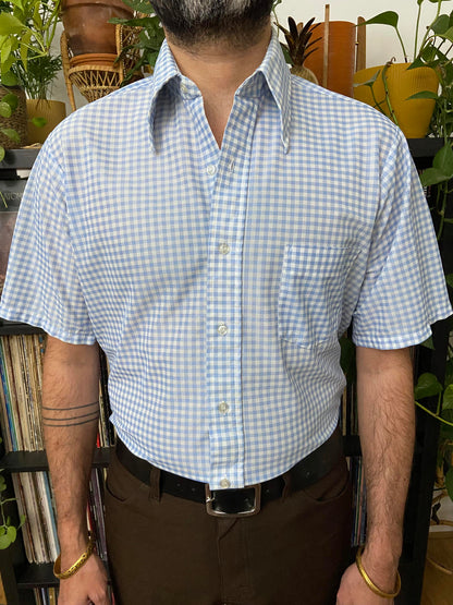 Vintage 1970s JCPenney Blue Gingham Dagger Collar Shirt