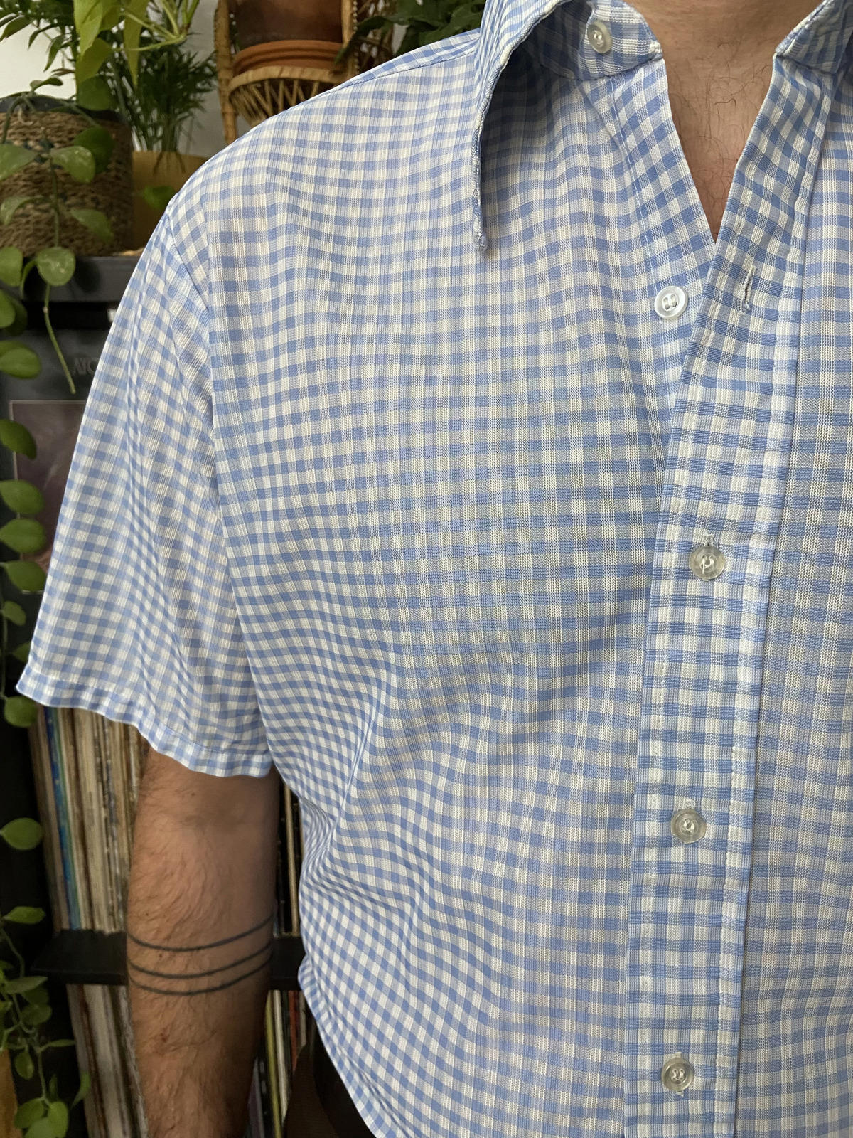 Vintage 1970s JCPenney Blue Gingham Dagger Collar Shirt