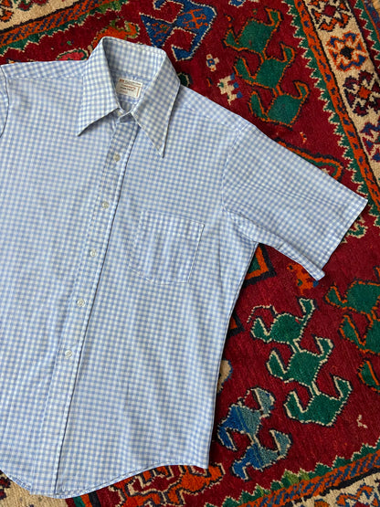 Vintage 1970s JCPenney Blue Gingham Dagger Collar Shirt
