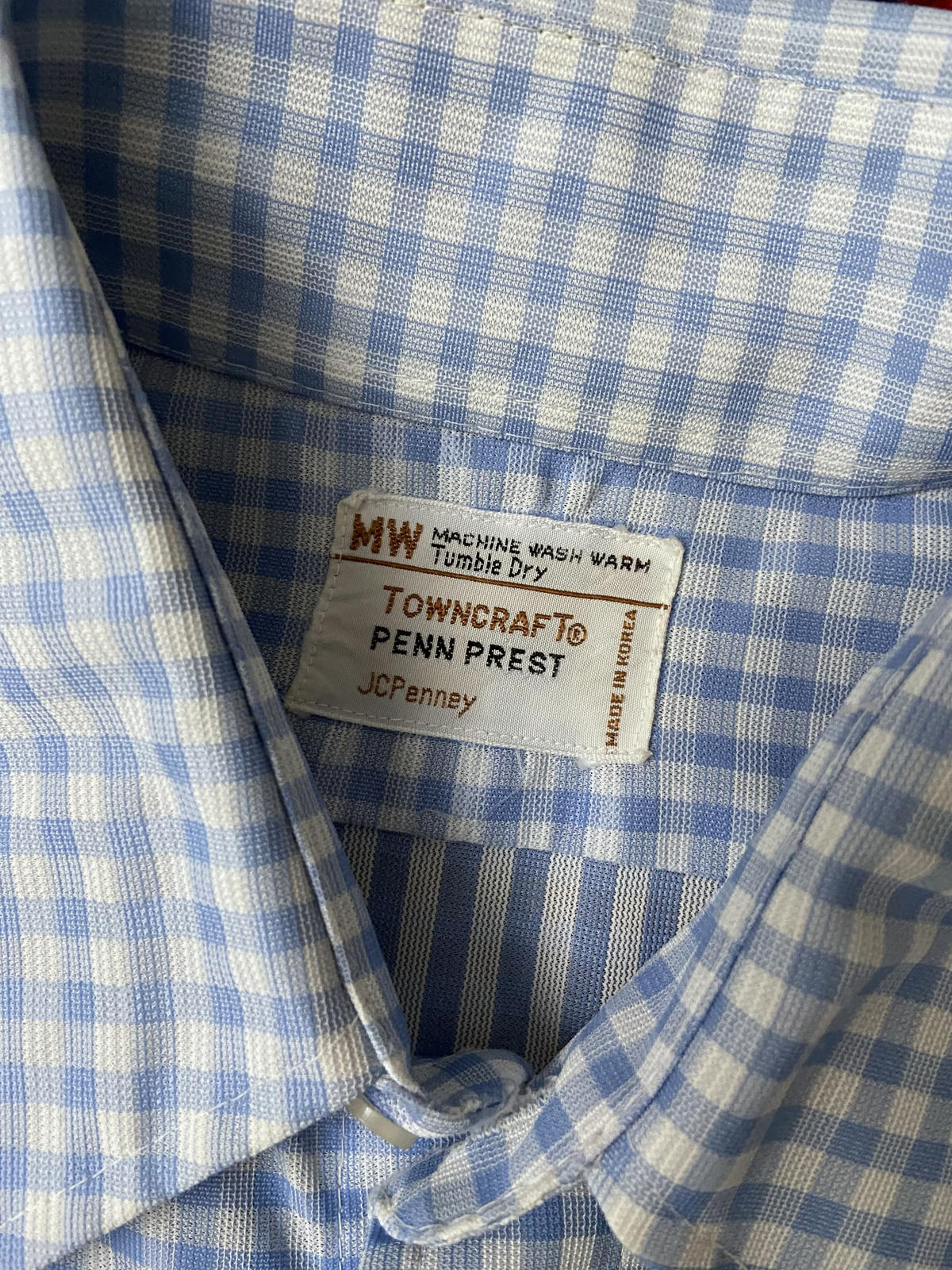 Vintage 1970s JCPenney Blue Gingham Dagger Collar Shirt