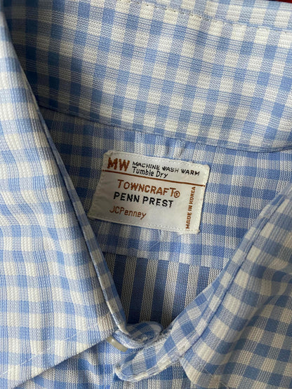 Vintage 1970s JCPenney Blue Gingham Dagger Collar Shirt