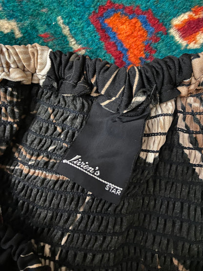 Vintage 1980s Brown Black Smocked Maxi Dress