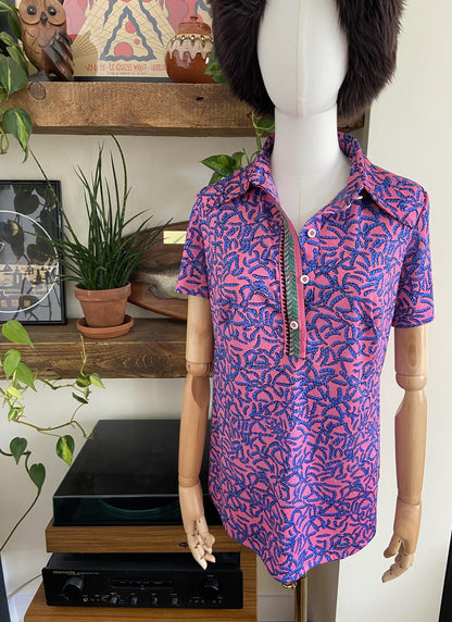 Vintage 1970s Pink Blue Print Top