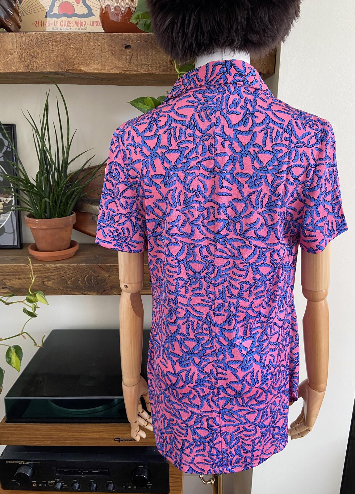 Vintage 1970s Pink Blue Print Top