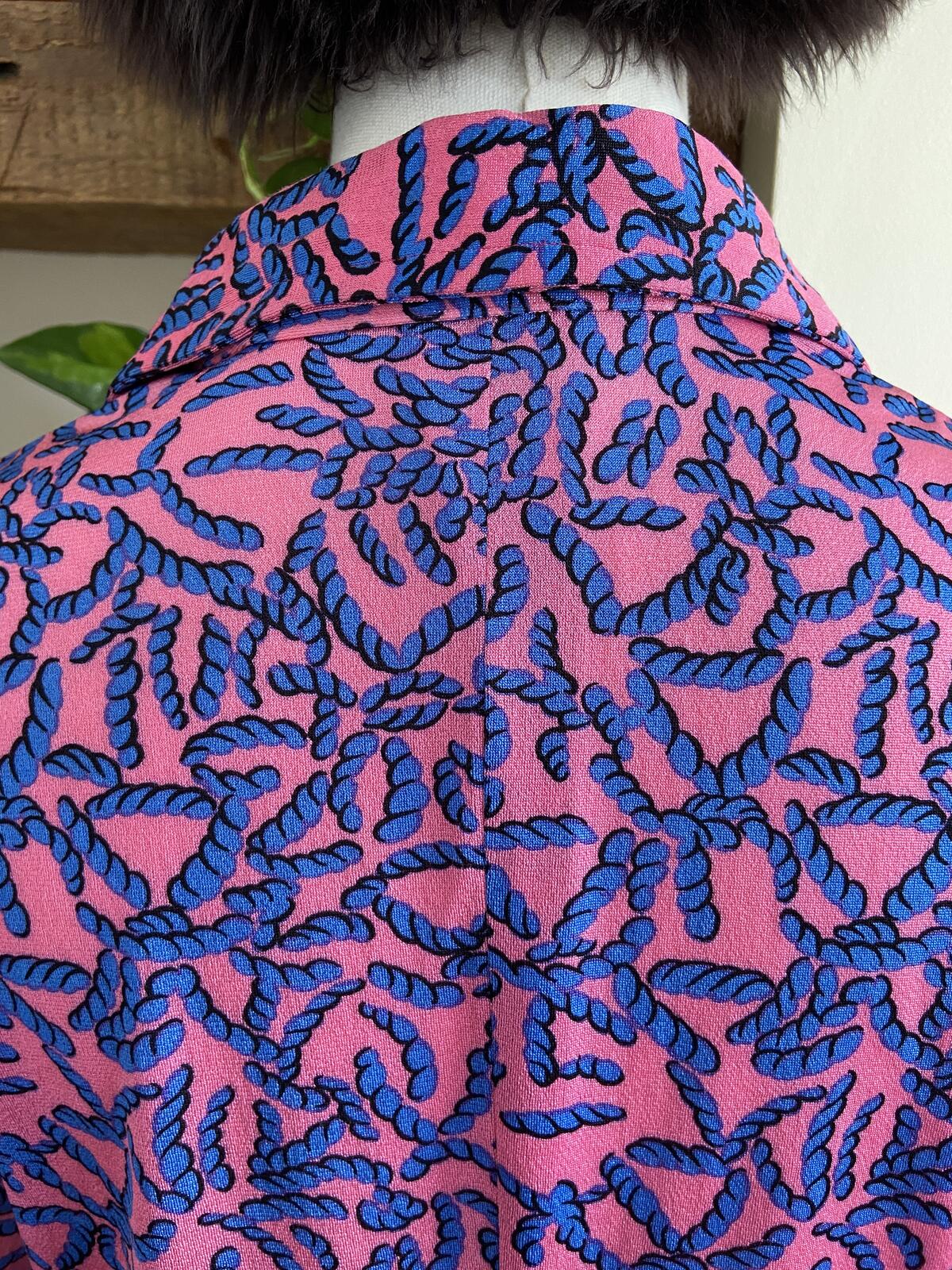 Vintage 1970s Pink Blue Print Top