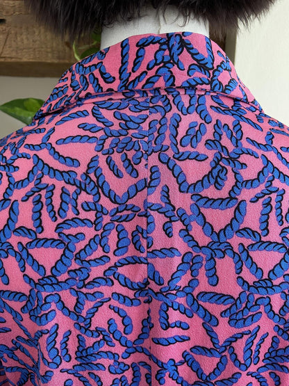 Vintage 1970s Pink Blue Print Top