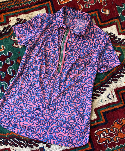 Vintage 1970s Pink Blue Print Top