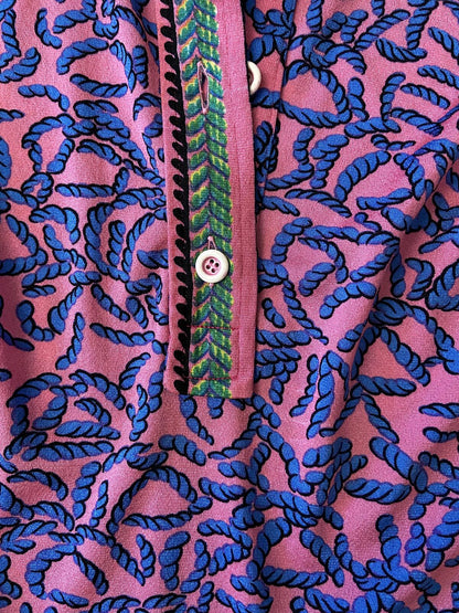 Vintage 1970s Pink Blue Print Top