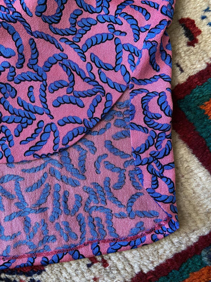 Vintage 1970s Pink Blue Print Top