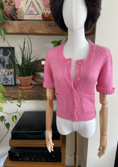 Vintage 1980s Pink Short Sleeved Cardigan