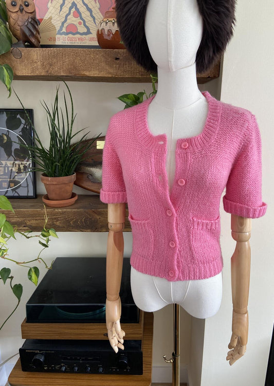 Vintage 1980s Pink Short Sleeved Cardigan