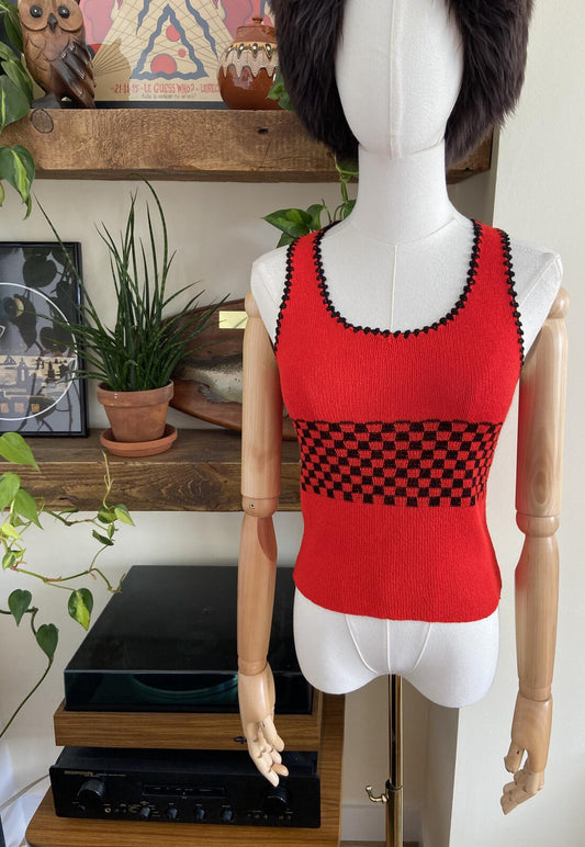 Vintage 1970s Red Black Checkered Vest