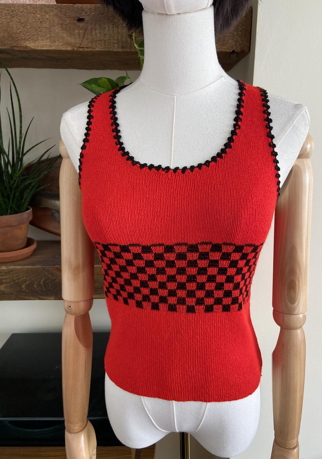 Vintage 1970s Red Black Checkered Vest