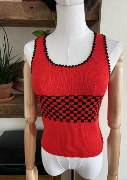 Vintage 1970s Red Black Checkered Vest
