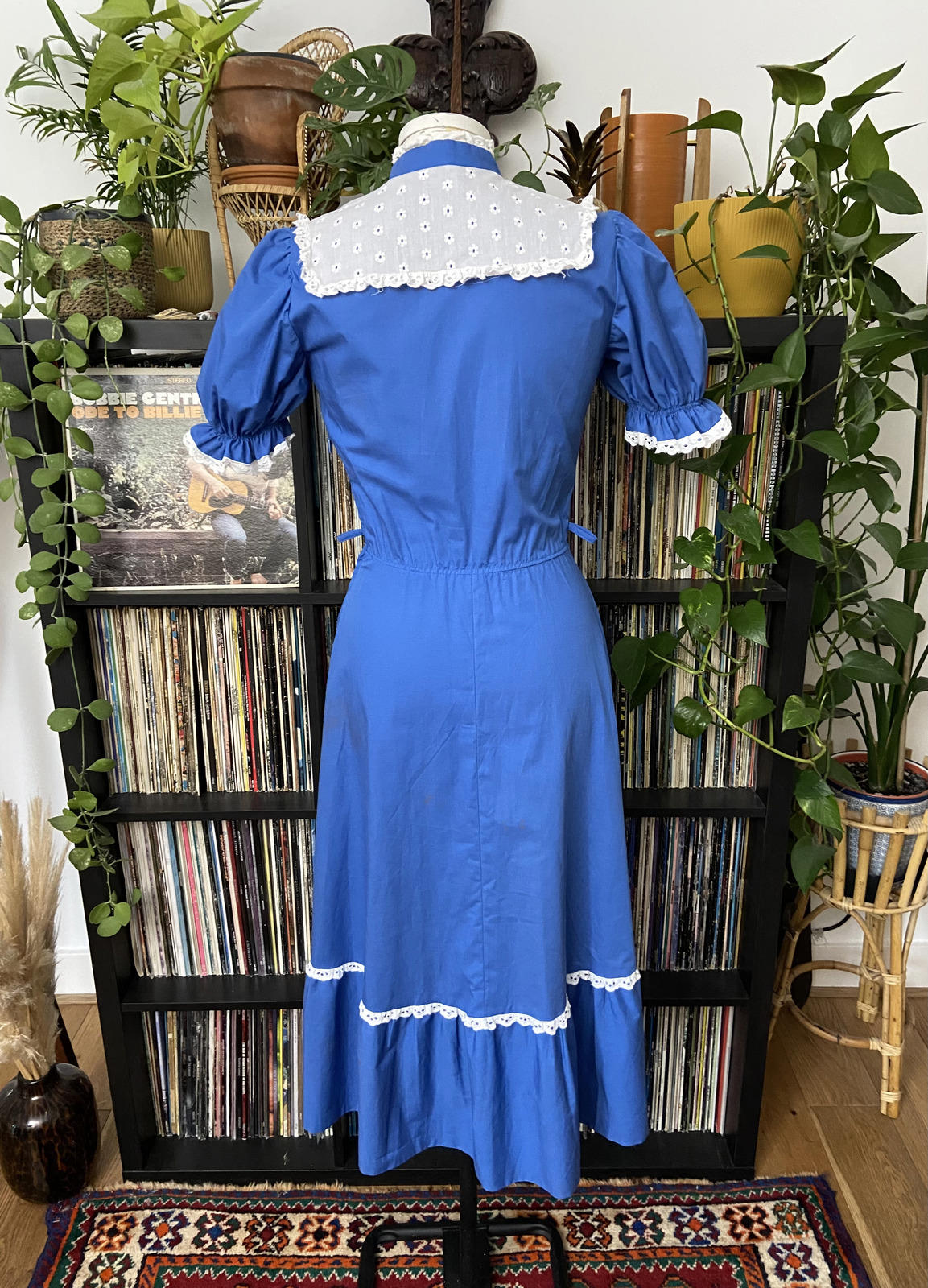 Vintage 1970s Blue White Prairie Dress