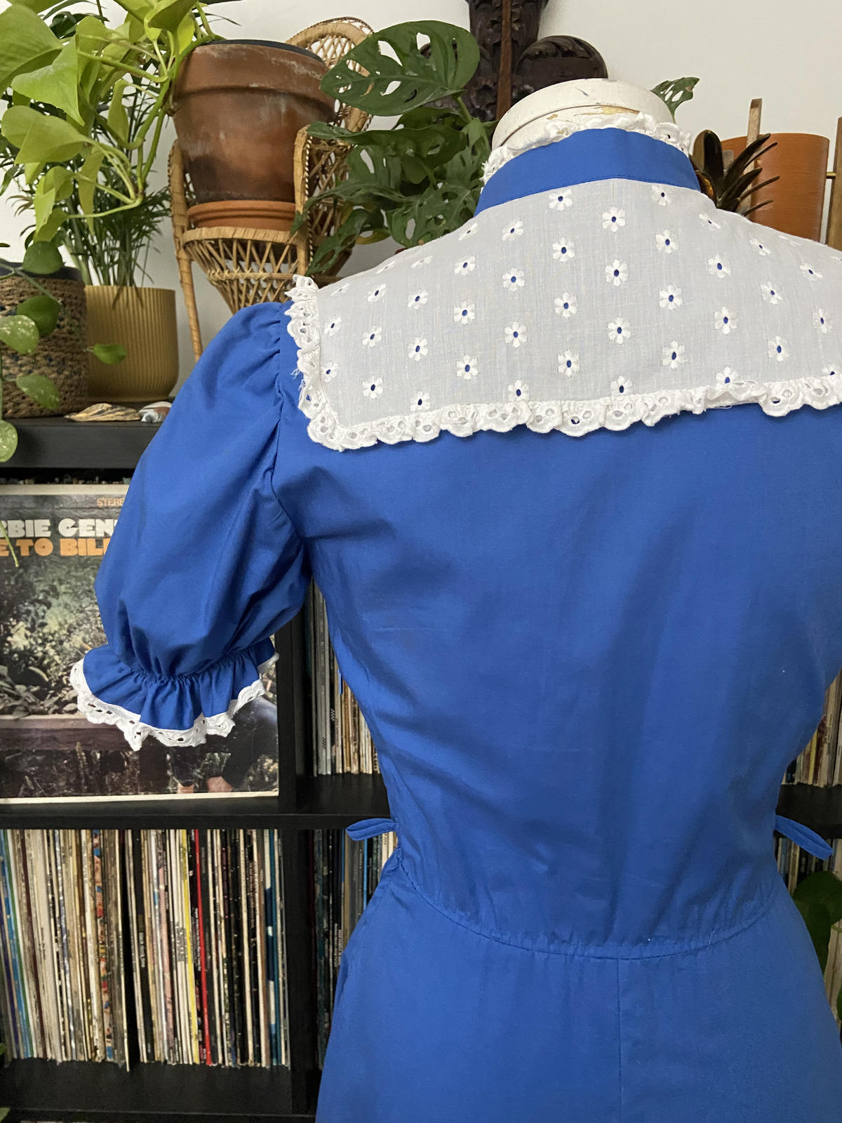 Vintage 1970s Blue White Prairie Dress