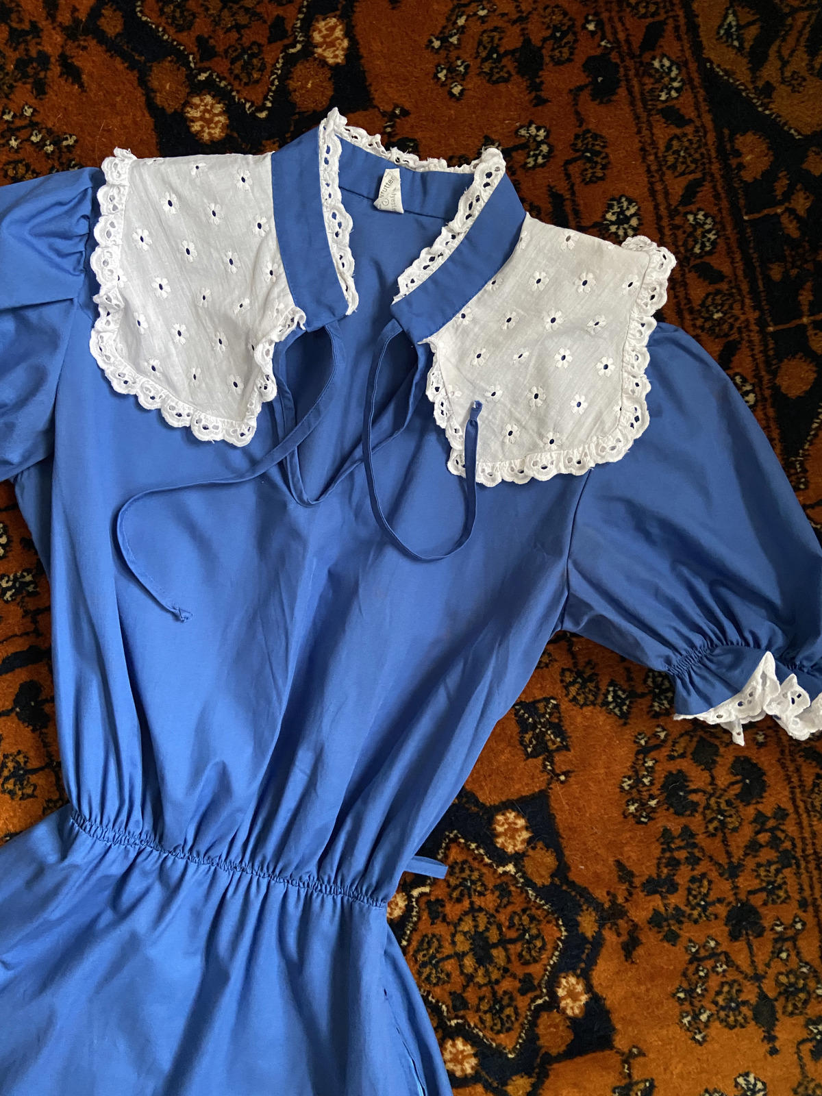 Vintage 1970s Blue White Prairie Dress