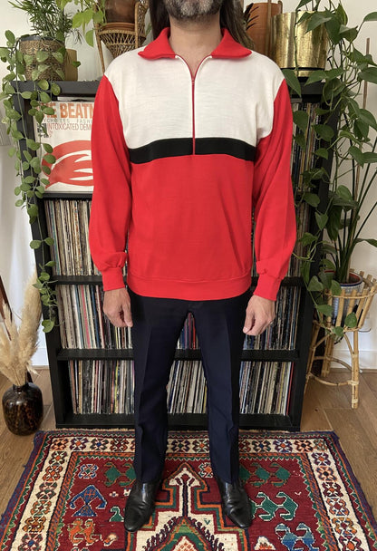 Vintage 1970s Red & White Half Zip Track Top