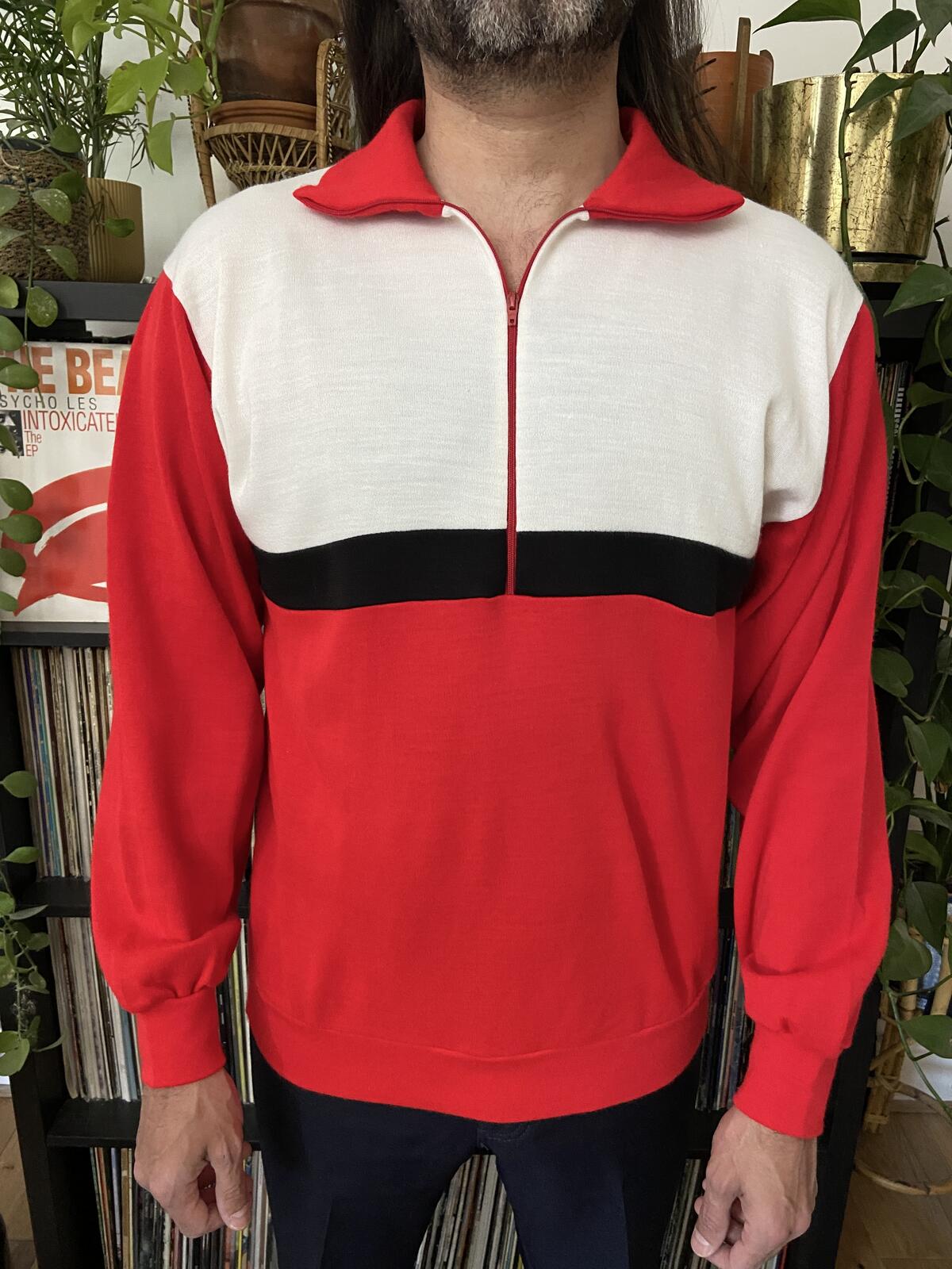 Vintage 1970s Red & White Half Zip Track Top