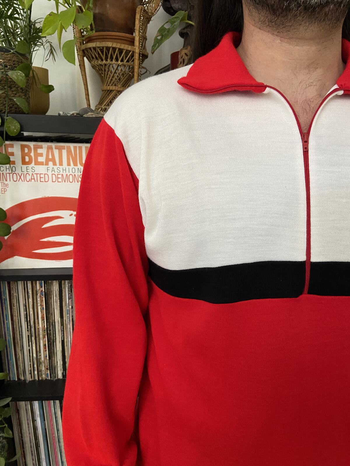 Vintage 1970s Red & White Half Zip Track Top